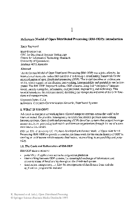 (PDF) Reference Model of Open Distributed Processing: a Tutorial