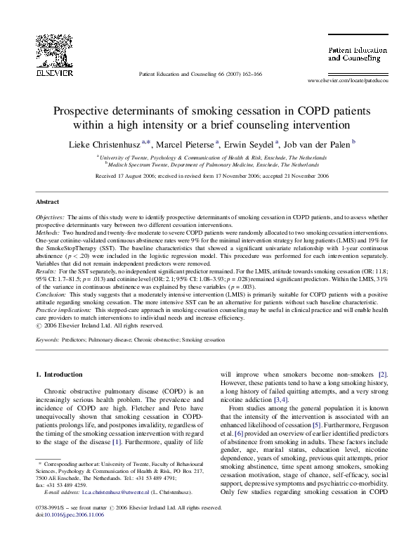 (PDF) Prospective determinants of smoking cessation in COPD patients