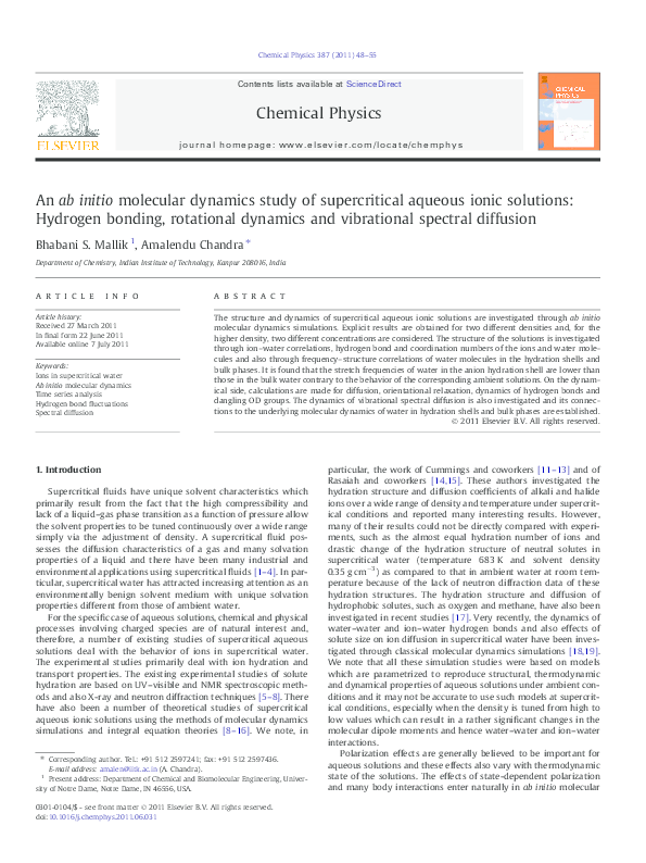 (PDF) An ab initio molecular dynamics study of supercritical aqueous ...