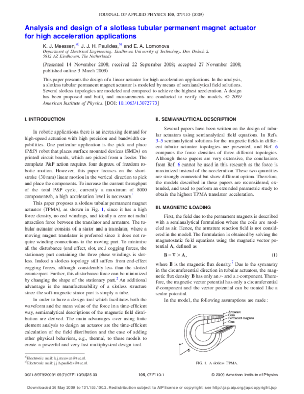 (PDF) Analysis and design of a slotless tubular permanent magnet ...