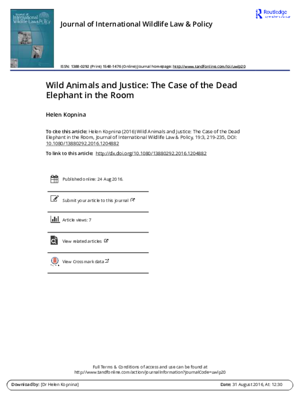 First page of “Wild Animals and Justice: The Case of the Dead Elephant in the Room”