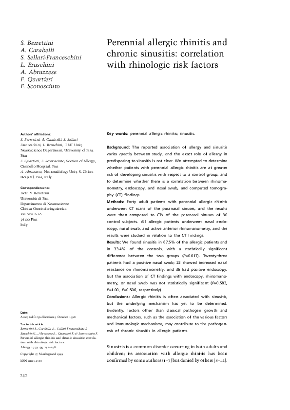 (PDF) Perennial allergic rhinitis and chronic sinusitis correlation
