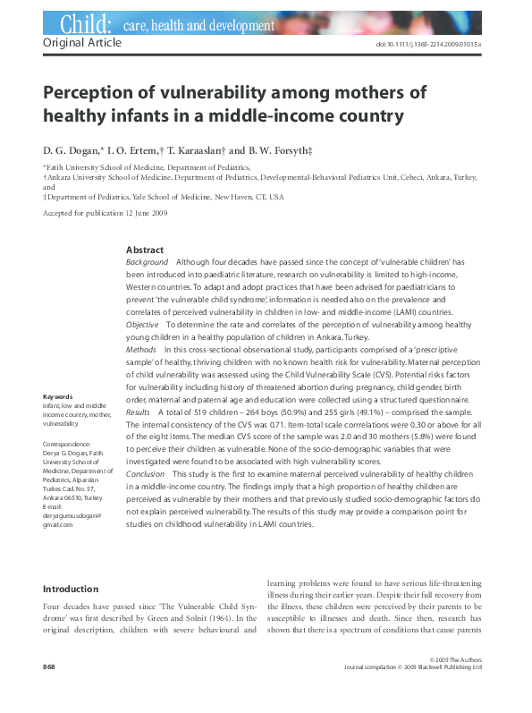 (PDF) Perception of vulnerability among mothers of healthy infants in a ...