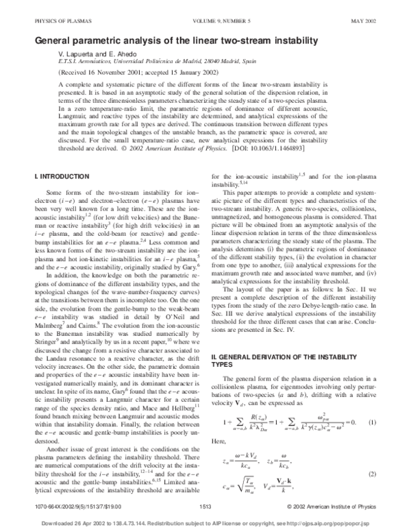 (PDF) General parametric analysis of the linear two-stream instability