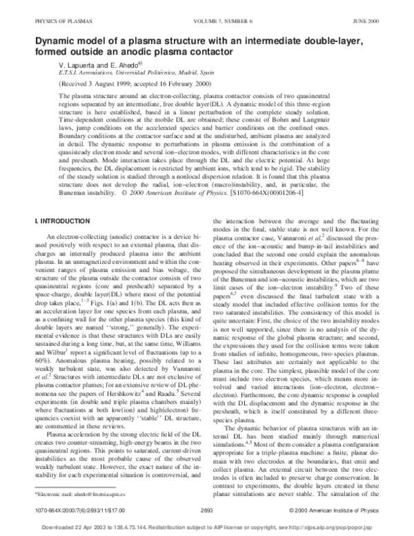 (PDF) Dynamic model of a plasma structure with an intermediate double ...