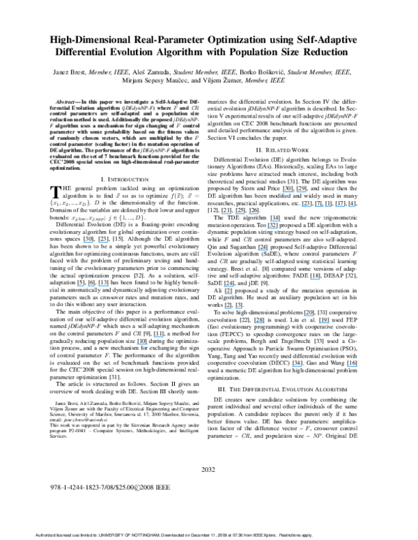 (PDF) High-dimensional real-parameter optimization using Self-Adaptive ...