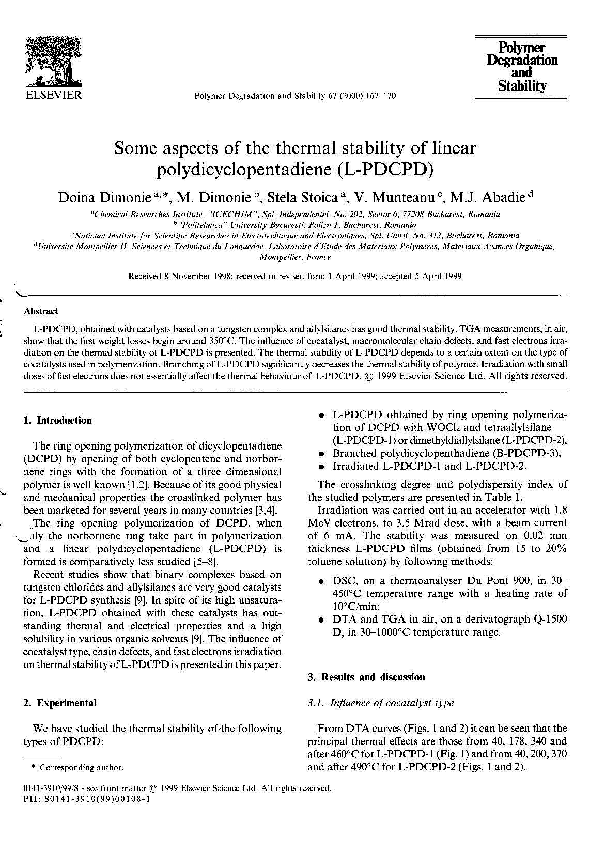 (PDF) Some aspects of the thermal stability of linear ...
