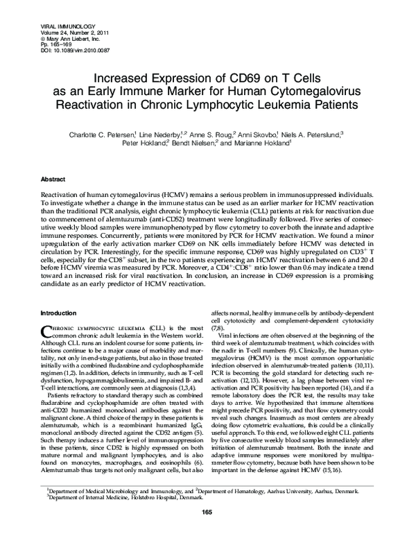 (PDF) Increased Expression of CD69 on T Cells as an Early Immune Marker ...