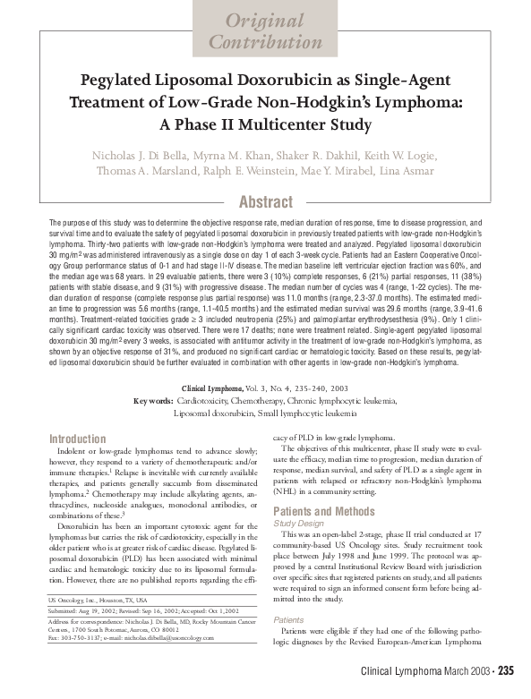 (PDF) Pegylated Liposomal Doxorubicin as Single-Agent Treatment of Low ...