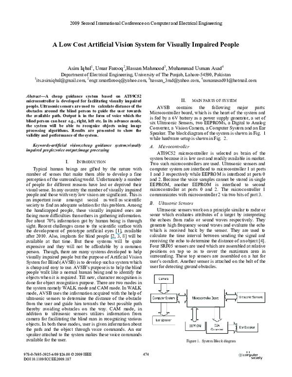 (PDF) A Low Cost Artificial Vision System for Visually Impaired People
