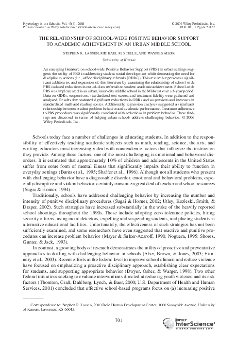 (PDF) The relationship of school-wide Positive Behavior Support to ...