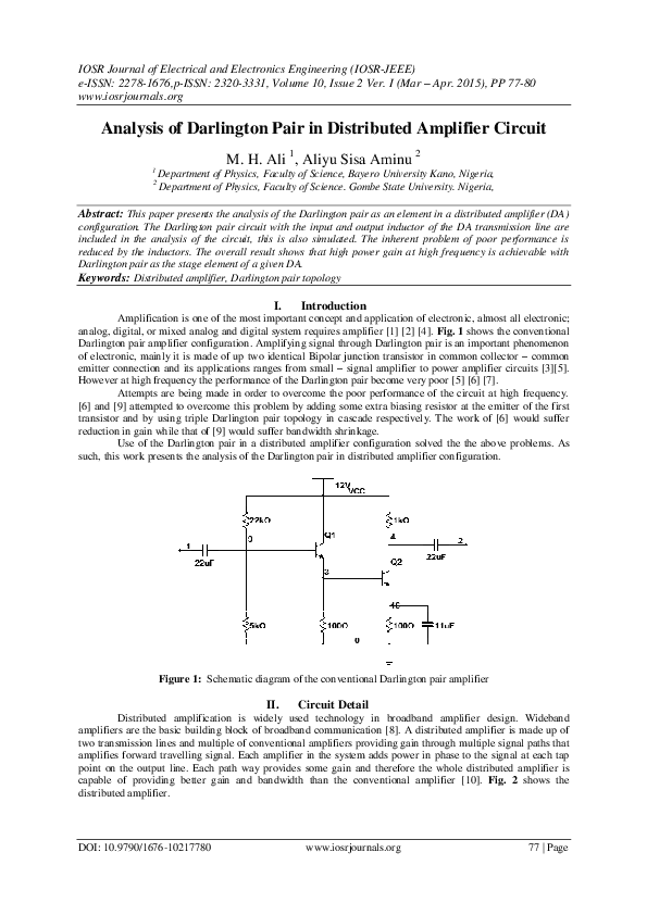 (PDF) Analysis of Darlington Pair in Distributed Amplifier Circuit