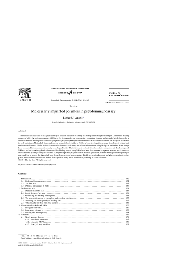 (PDF) Molecularly imprinted polymers in pseudoimmunoassay