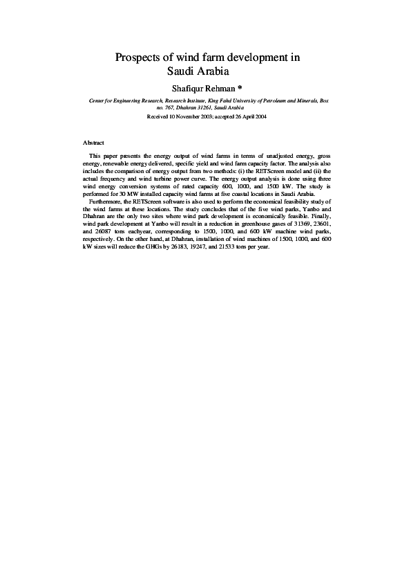 (PDF) Prospects of wind farm development in Saudi Arabia