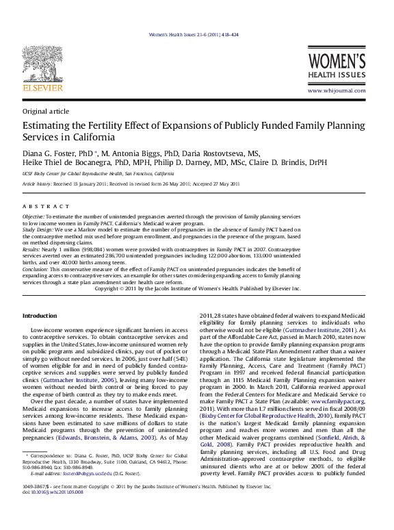 Estimating the Fertility Effect of Expansions of Publicly Funded Family Planning Services in California