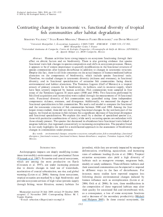 (PDF) Contrasting changes in taxonomic vs. functional diversity of ...