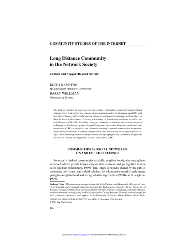 (PDF) Long Distance Community in the Network Society