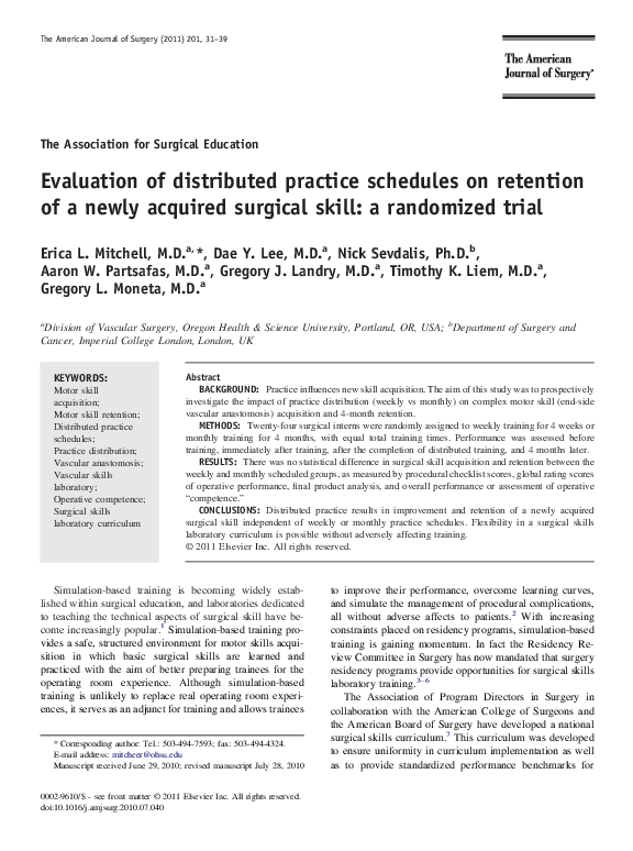 (PDF) Evaluation of distributed practice schedules on retention of a ...