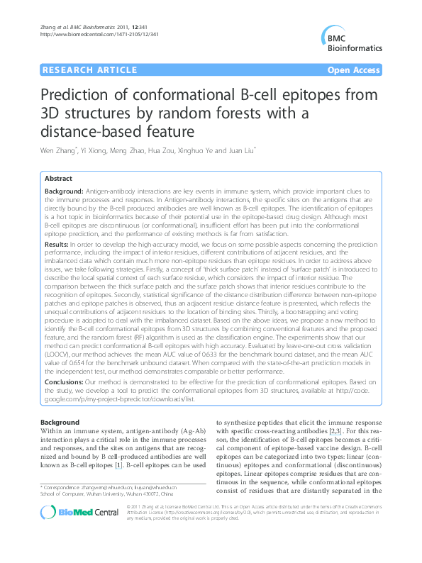 (PDF) Prediction of conformational B-cell epitopes from 3D structures ...