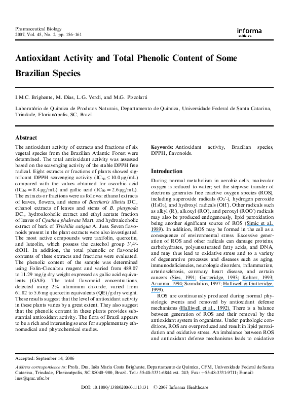 (PDF) Antioxidant Activity and Total Phenolic Content of Some Brazilian ...