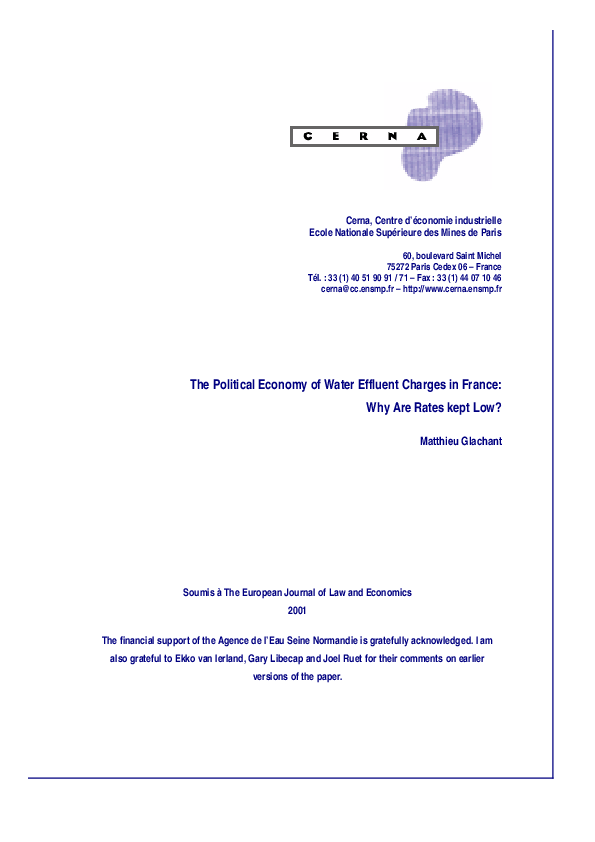 (PDF) The Political Economy of Water Effluent Charges in France Why