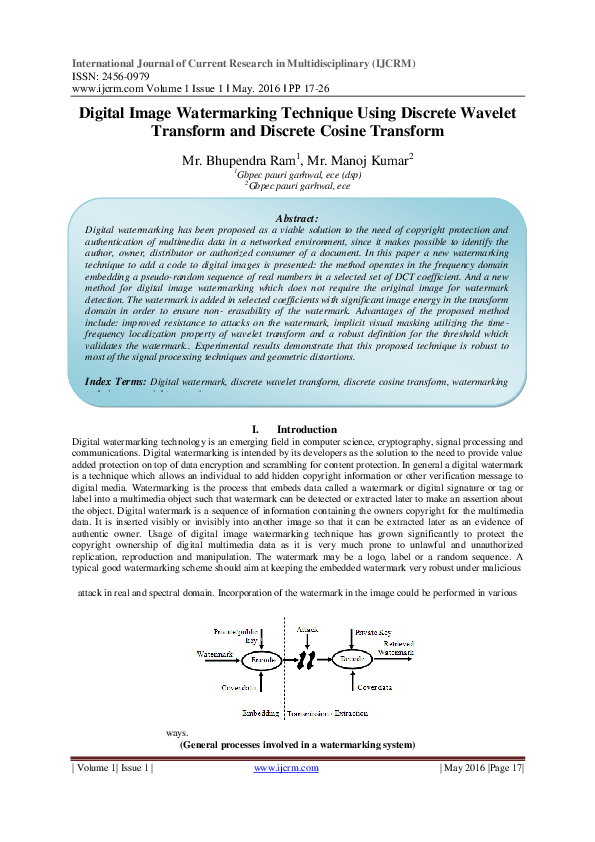 (PDF) Digital Image Watermarking Technique Using Discrete Wavelet ...