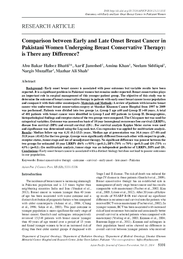 (PDF) Comparison between early and late onset breast cancer in ...