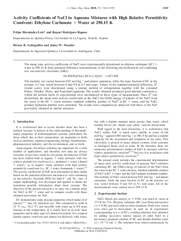 (PDF) Activity coefficients of NaCl in aqueous mixtures with ɛ ...