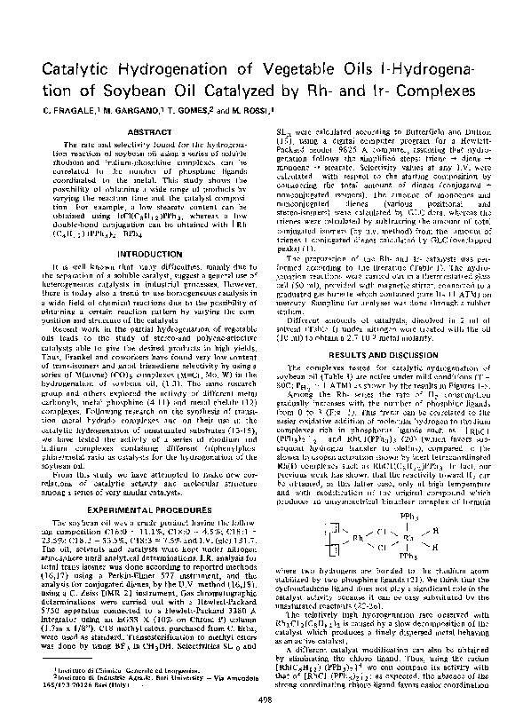 (PDF) Catalytic hydrogenation of vegetable oils Ihydrogenation of soybean oil catalyzed by Rh