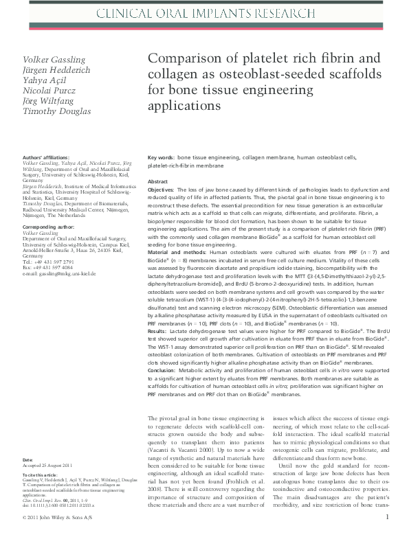 (PDF) Comparison of platelet rich fibrin and collagen as osteoblast ...