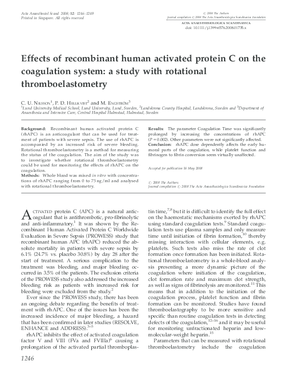 (PDF) Effects of human activated protein C on the