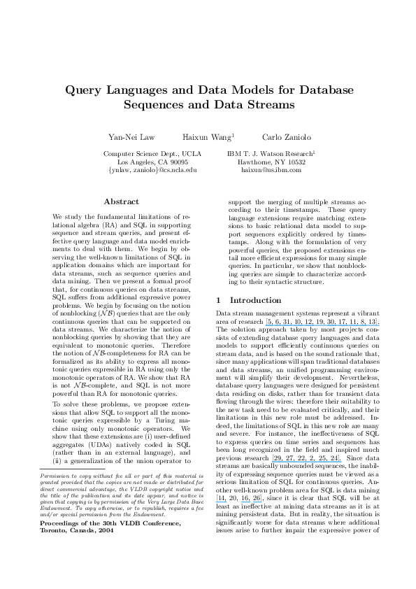 (PDF) Query Languages and Data Models for Database Sequences and Data ...