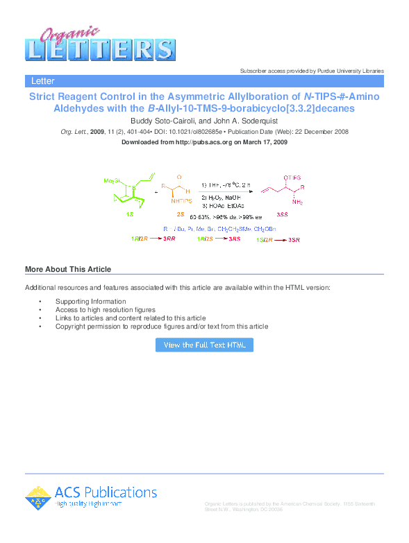 (PDF) Strict Reagent Control in the Asymmetric Allylboration of N -TIPS ...