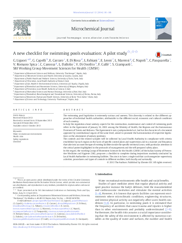 (PDF) What about behaviours in swimming pools? Results of an Italian ...