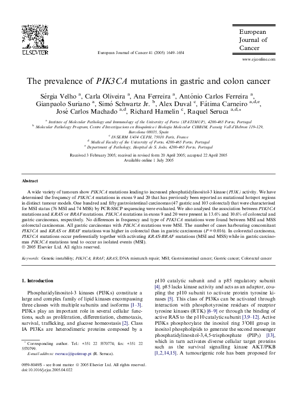 (PDF) The prevalence of PIK3CA mutations in gastric and colon cancer