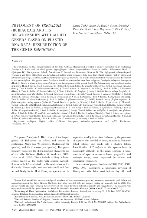 (PDF) Phylogeny of Tricalysia (Rubiaceae) and its Relationships with ...