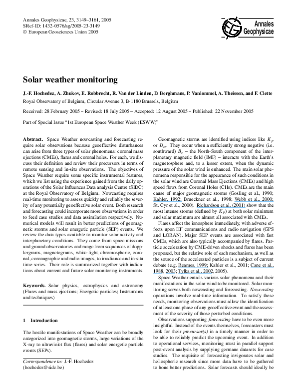 (PDF) Solar weather monitoring Elmar Robbrecht Academia.edu