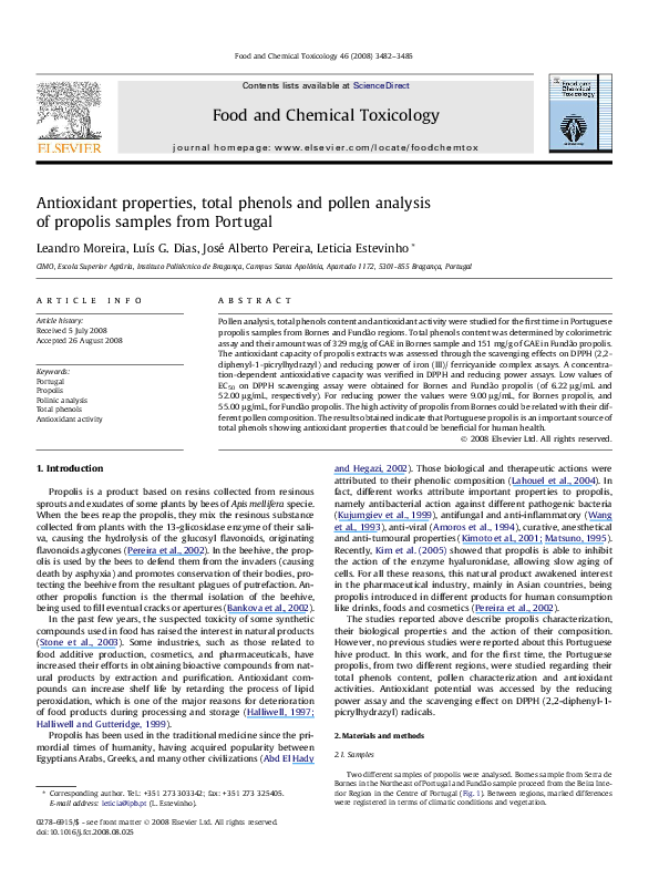 (PDF) Antioxidant properties, total phenols and pollen analysis of ...