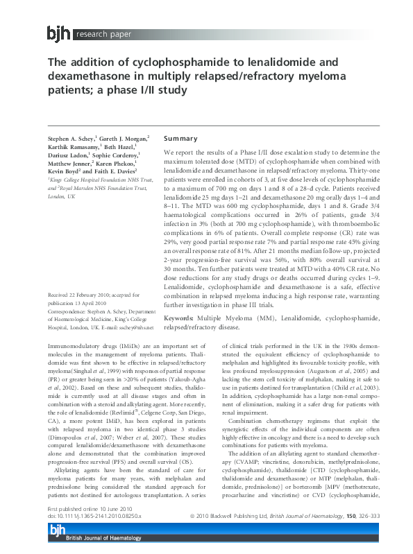 (PDF) The addition of cyclophosphamide to lenalidomide and ...