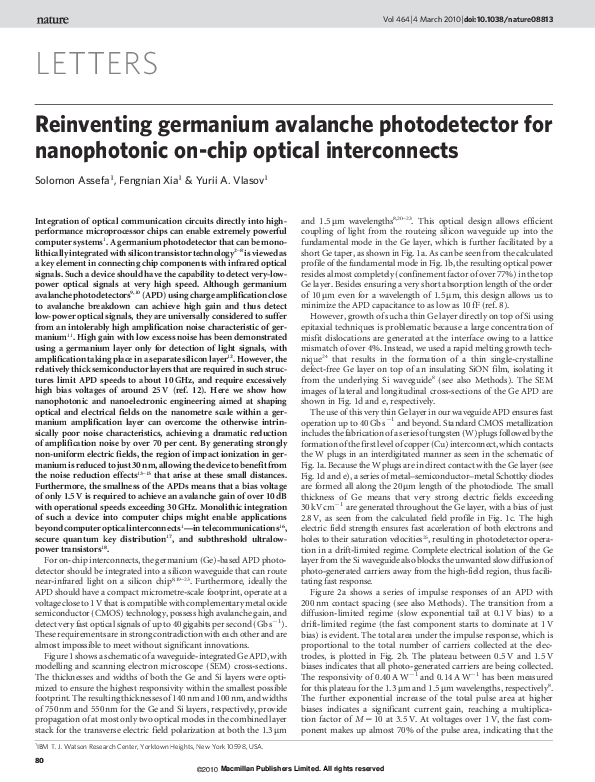 (PDF) Reinventing germanium avalanche photodetector for nanophotonic on
