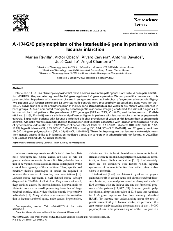 (PDF) A -174G/C polymorphism of the interleukin-6 gene in patients with ...