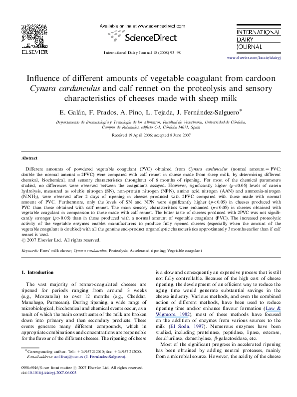 (PDF) Influence of different amounts of vegetable coagulant from ...