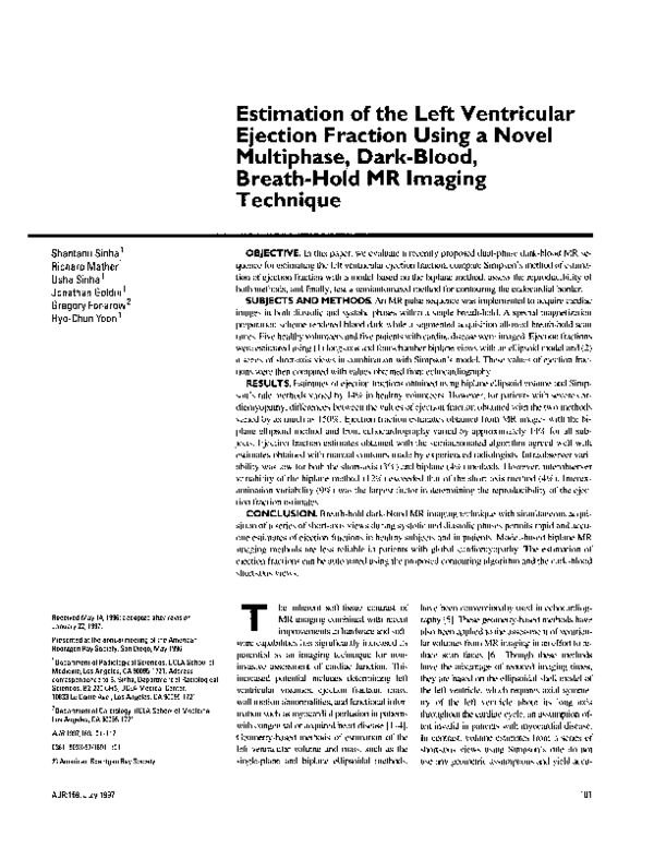 (PDF) Estimation of the Left Ventricular Ejection Fraction Using a ...