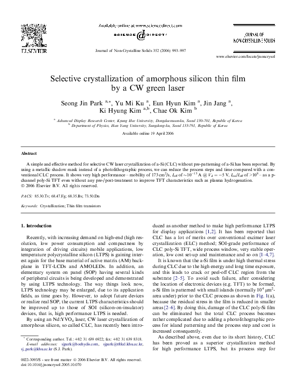 (PDF) Selective crystallization of amorphous silicon thin film by a CW ...