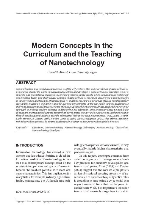 Pdf Modern Concepts Of Nanotechnology Gamal Ahmed Gamal Ahmed Academia Edu Advanced nanotechnology offers unprecedented opportunities for progress—defeating poverty, starvation, and disease, opening up outer space, and expanding human capacities. modern concepts of nanotechnology gamal