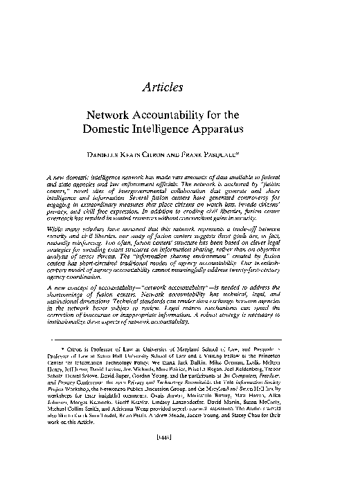 (PDF) Network Accountability for the Domestic Intelligence Apparatus