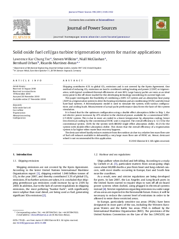 (PDF) Solid oxide fuel cell/gas turbine trigeneration system for marine ...