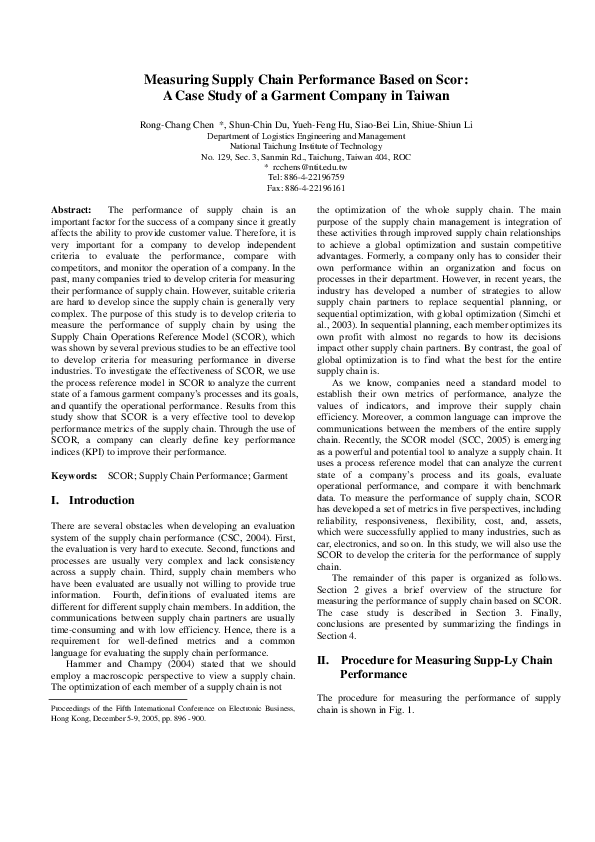 (PDF) Measuring Supply Chain Performance Based on Scor: A Case Study of ...