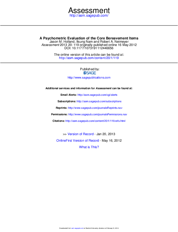 (PDF) A Psychometric Evaluation of the Core Bereavement Items