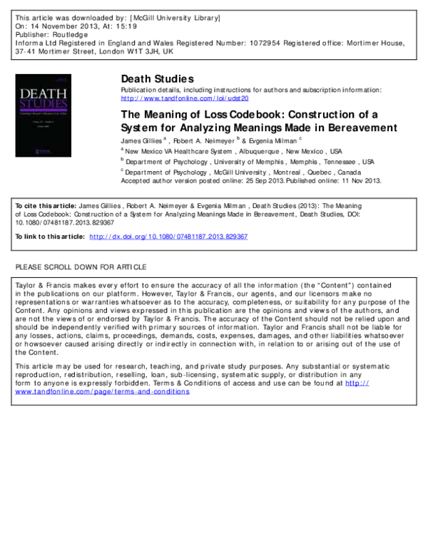 (PDF) The Meaning of Loss Codebook Construction of a System for Analyzing Meanings Made in